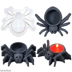 早期冒口DIY树脂滴模万圣节系列蜘蛛烛台硅胶模具带蜡烛
