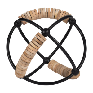 Scultura moderna in metallo e legno di mango a forma di sfera per decorare l'ufficio o la casa. - Product Image 1