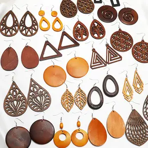 Wooden Lightweight Drop Earrings Bohemian Pendant Dangle Earrings jewelry Natural Wooden Charm Earrings