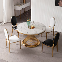 Ensemble de table à manger de luxe, nouveau design moderne, bon marché, cadre en acier inoxydable, haut en marbre, table ronde de restaurant, à la mode