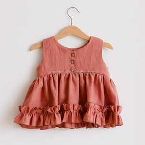 Vendita all'Ingrosso OEM/ODM Personalizzazione Nuovi Arrivi Primavera-Estate Abiti con Volant e Arricciature in Cotone e Lino per Ragazze - Product Image 4