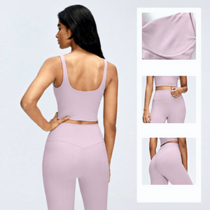 Ensemble de vêtements de sport pour femmes, soutien-gorge de sport à maintien élevé, leggings taille haute, 2 pièces, respirant, en spandex/nylon, motif uni, pour le <span class=keywords><strong>yoga</strong></span> - Product Image 2