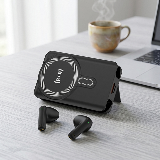 2 in 1 Earbuds with 10000mAh Wireless Charging Power Bank TWS Bluetooth 5.3 Headphones with Wireless Charger Stand for Travel