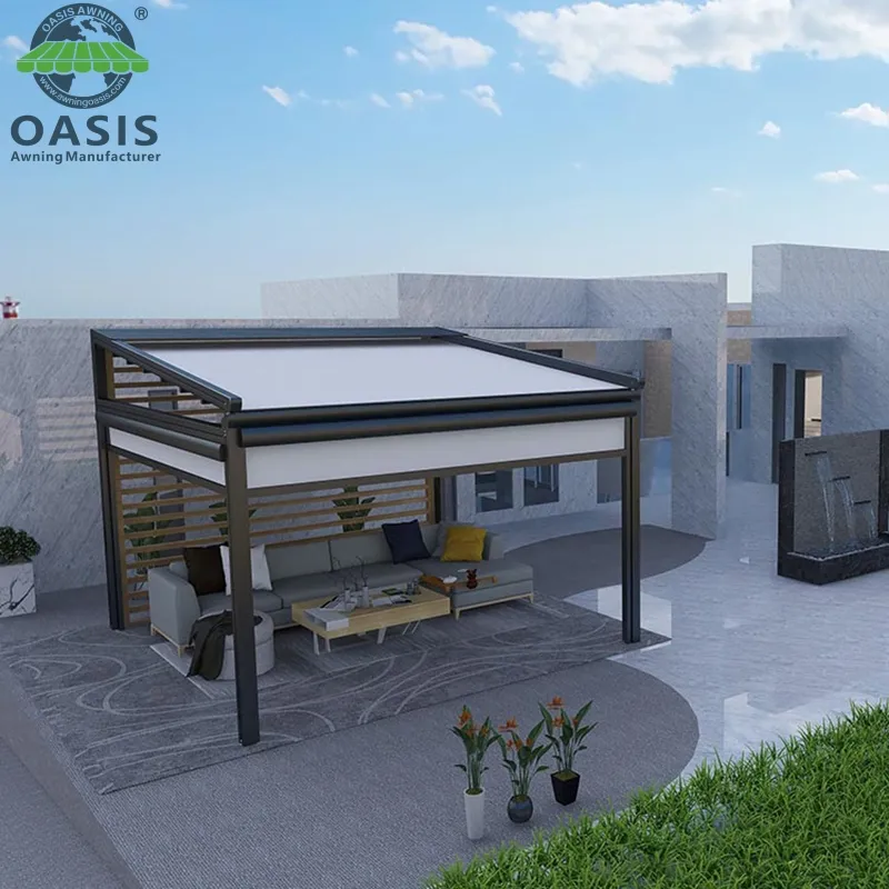 Aluminium Bio klimatische Fernbedienung Motorisierte OASIS Dach-Kits Außen pavillon PVC Einziehbare Pergola-Garten gebäude