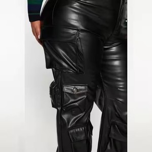 Fabricant de vêtements sur mesure, <span class=keywords><strong>pantalon</strong></span> cargo en <span class=keywords><strong>cuir</strong></span> long décontracté pour <span class=keywords><strong>femme</strong></span>, taille haute, poches amples, style streetwear, jambes larges - Product Image 6
