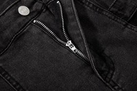 YUANBOFEI Jeans personnalisés de haute qualité, style rock, déchirés, avec détails de sangles, denim de travail, coupe évasée, effet allongeant les jambes, unisexe