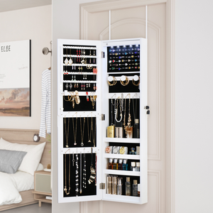 <span class=keywords><strong>Armoire</strong></span> murale en bois massif avec miroir pleine longueur, éclairage LED, verrouillable, grande capacité de rangement pour chambre à coucher - Product Image 2