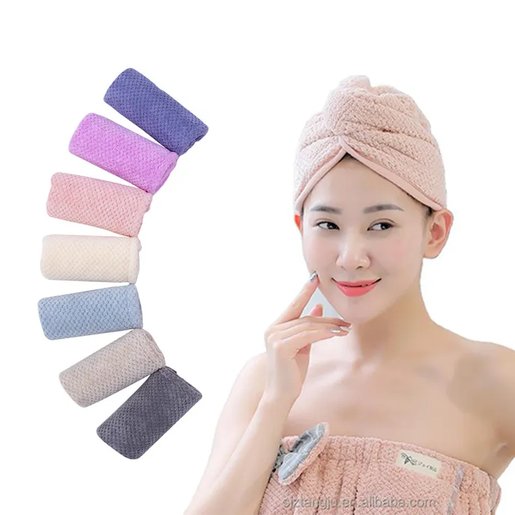 Tangju пользовательские спа супер абсорбент Quick Dry Оптовая Продажа Ультра плюшевая салфетка из микрофибры для сушки волос; Головные уборы с запахом салон бутылка спрея для волос для женщин