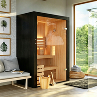 Banc à plusieurs niveaux en bois naturel avec paroi vitrée pour sauna intérieur