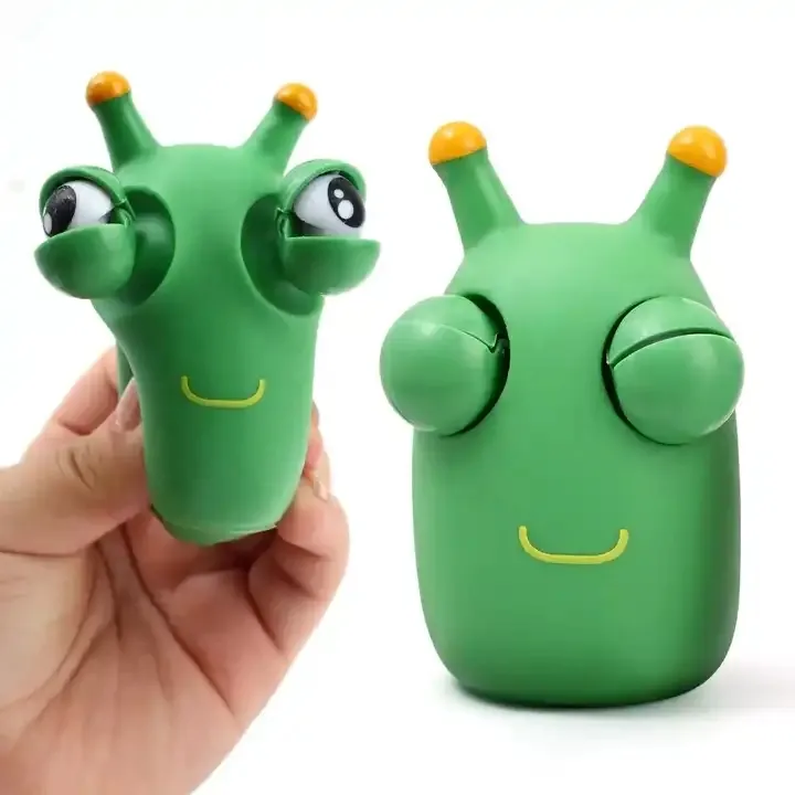 Hete Verkoop Schattige Groene Rups Worm Fidget Knijp Speelgoed Met Uitwerpen Grote Oogbol Grappig Anti-Stress Decompressie Bubbelspel