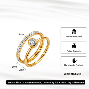 Minimalist Waterproof Tarnish Free 18K <b>Gold</b> PVD Plated Stainless Steel <b>Ring</b> <b>Set</b> Bezel Setting Round CZ Solitaire Stacking <b>Rings</b> - Product Image 4