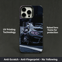 Coque TPU antichoc haut de gamme motif voiture de sport noire avec cadre de protection d'objectif pour iPhone 17 16 15 14 13 Pro Max