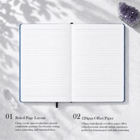 Carnet de notes personnalisé A4 en cuir PU bleu marine, couverture rigide, avec estampage argenté, thème magie et fantaisie, avec bande élastique et marque-page en corde