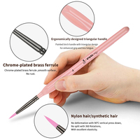Juego de 5 Pinceles Ergonómicos Anti-Fatiga Profesionales con Mango Triangular de Abedul Rosa y Punta Fina para Pintura de Detalles y Miniaturas