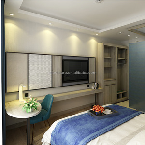 3 Star <b>Full</b> Hotel Room Furniture Package Durable Complete Bedroom <b>Set</b> with Wooden <b>Bed</b> Workstation & Wardrobe Storage Cabinet - Product Image 3