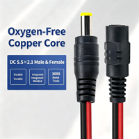 Câble d'alimentation CC mâle-femelle DC5.5*2.1 12V 24V en cuivre sans oxygène, fil rouge et noir pour caméra de sécurité CCTV, routeur, commutateur, modem