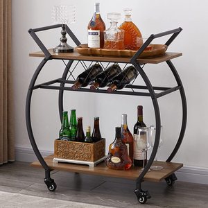 Moderno carrello da caffè portatile in legno e metallo tavolo Utility industriale Mobile carrello da portata scaffale da Bar carrello portabottiglie - Product Image 1