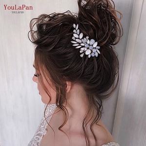 YouLaPan – accessoire de cheveux exquis fait à la main avec feuilles et strass, peigne latéral en cristal doux <span class=keywords><strong>pour</strong></span> mariée, adapté aux mariages en plein air HP37 - Product Image 1