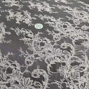 Chantlly Lace with Cord and Beads Fabric <strong>Embroidery</strong> Full Width Bridal <strong>Material</strong> for Wedding Dress - Product Image 6