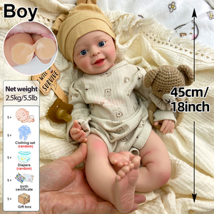 Nuevo Muñeco Bebé <span class=keywords><strong>Reborn</strong></span> de Silicona de 18 Pulgadas, Cara Sonriente, Bebé Niño con Boca Abierta, Puede Llevar Chupón - Product Image 4