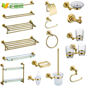 Gold Modern Bath Room Luxury <strong>Bathroom</strong> <strong>Accessories</strong> <strong>Sets</strong> with Toilet Brush - Product Image 1
