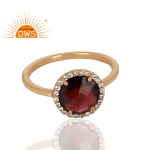 แหวนพลอยโกเมนเพทาย18กะรัตโรสโกลด์ชุบเงิน925แหวนวางซ้อนกันได้เครื่องประดับคอลเลกชันคลาสสิก - Product Image 2