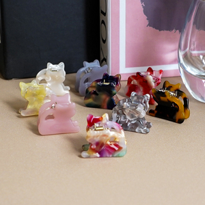 Lindo hueco mini gato animal pelo garra mármol textura personalizado acetato garra clip al por mayor alta calidad accesorios para el cabello Niña - Product Image 5