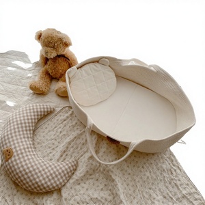 Cesta de mano para recién nacidos, superventas, ecológica, plegable, de cuerda de algodón tejida, portátil, para exteriores, para dormir e almacenamiento de bebés - Product Image 3