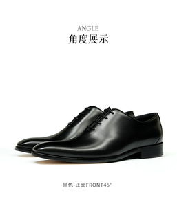 Chaussures habillées noires en cuir véritable à bout pointu et lacets, avec surpiqûres bleues et semelle extérieure en caoutchouc, pour le dropshipping - Product Image 3