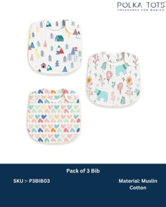 Juego de 3 Baberos de Muselina de Algodón para Bebé, Suaves y Absorbentes, con Estampados de Corazones, Bosques y Animales, Baberos Ligeros para Bebés - Product Image 3