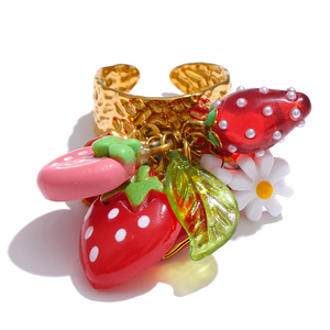 JINYOU 286 Trendy Stainless Steel <strong>Ring</strong> 18K Gold Plated Exquisite Glass Chili Strawberry <strong>Conch</strong> Lemon Shell Pearl Thick Open <strong>Ring</strong> - Product Image 2