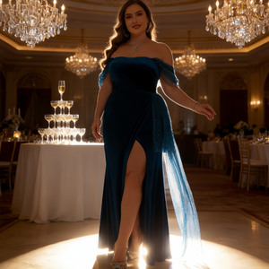 大码露肩晚礼服，高侧开衩，修身派对礼服，适合宴会和舞会 - Product Image 1