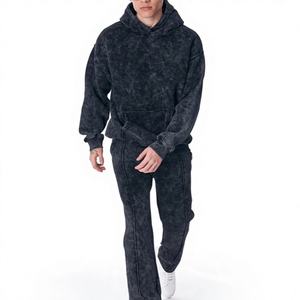 Wholesale Custom Sport Fitness Jogging <b>Hooded</b> Casual Eco-Friendly Tracksuit for Unisex Acid Wash Plain Drawstring Closure Winter - Product Image 1