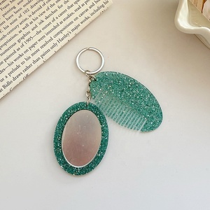 Hot Sales Cartoon Oval Mini Coin Holder Keychain Premium Glitter Portable Makeup Mirror Acrylic DIY Girls Car <b>Bag</b> <b>Charms</b> - Product Image 4