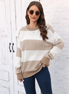 Popular Casual Female Acrylic Winter Sweater Black and White Striped <strong>Patchwork</strong> Design Color Block Pullover Sweaters Knit <strong>Tops</strong> - Product Image 4