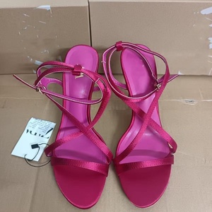 Sandalias de Tacón de Satén para Mujer, con Tiras Cruzadas en la Parte Delantera, Correa de Tobillo con Hebilla, Punta Redonda, para Verano - Product Image 3