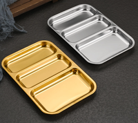 Plateau à collation en acier inoxydable 304 poli, à deux compartiments, pour assaisonnements, style minimaliste, pour usage commercial quotidien en restaurant