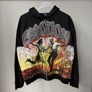 Sweat-shirt à capuche pour homme de <span class=keywords><strong>marque</strong></span> de créateur, motif imprimé MIXED EMOTION avec diamants, fermeture éclair, style streetwear - Product Image 5