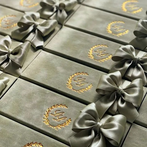 Unique Packaging Magnetic Suede <strong>Boxes</strong> Royal and Elegant Customized Gold Foil logo <strong>Wedding</strong> Velvet <strong>Gift</strong> Box with Silk Ribbon - Product Image 6