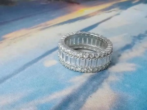 Anello di Fidanzamento in Argento S925 Placcato Rodio con Zirconia Cubica Taglio <span class=keywords><strong>Baguette</strong></span>, Fede Nuziale Completa, Regalo di Anniversario per Donne - Product Image 5