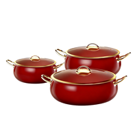 Ensemble de cuisine de luxe en acier inoxydable avec revêtement en marbre rouge, de haute qualité, antiadhésif, comprenant une casserole, une marmite à soupe et une poêle à frire
