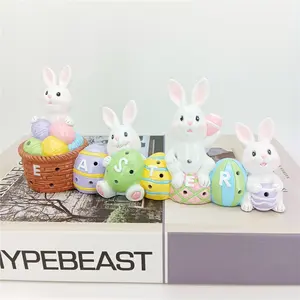 Resin Handmade Customized Decoration Easter Rabbit Bunny Statue With Lights