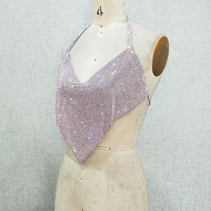 2022 Sexy Backless Party Wear 2MM Purple Aluminum Rhinestone Chain Mesh Fashion <strong>Crystal</strong> <strong>Top</strong> for Night Club - Product Image 6