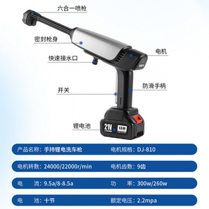 Pistola de Lavado de Autos Inalámbrica de Alta Presión, 21V, Batería de Litio de 4.0Ah, Presión Ajustable, Herramienta de Limpieza con Agua Fría - Product Image 2