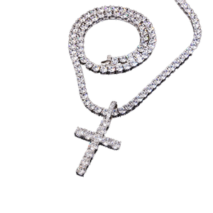 Colgante de Cruz con Moissanita de Corte Brillante Chapado en Oro Rosa, Estilo Hiphop, Plata 925, 2mm, Tishya Diamond Pass, Pasa la Prueba del Diamante - Product Image 1