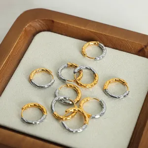 Fashion Jewelry Earrings Custom Waterproof Gold Plated Stainless Steel Women Double Mixed Color Hammer PatternHoop Earrings