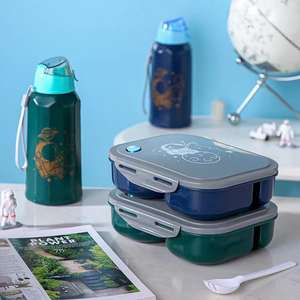 Jieyang Lebo, nouvelle collection, boîte à lunch en plastique à 3 compartiments, ensemble bouteille d'eau et cuillère pour enfants - Product Image 1