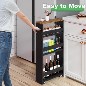 Carrello portaoggetti nero a 4 livelli con manico sottile Organizer carrello cucina luoghi stretti-ruote scorrevoli piccolo angolo scaffalature - Product Image 3