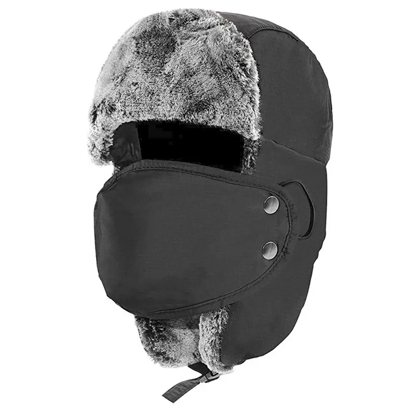 Topi Berburu Pria, Hangat Gaya Pasukan Rusia Bomber Penerbang Bulu Musim Dingin Topi Berburu dengan Masker Tahan Angin
