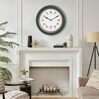 Venta al por mayor de reloj de pared verde bosque niños habitación pájaros patrón silencioso plástico Cuco redondo Reloj de pared